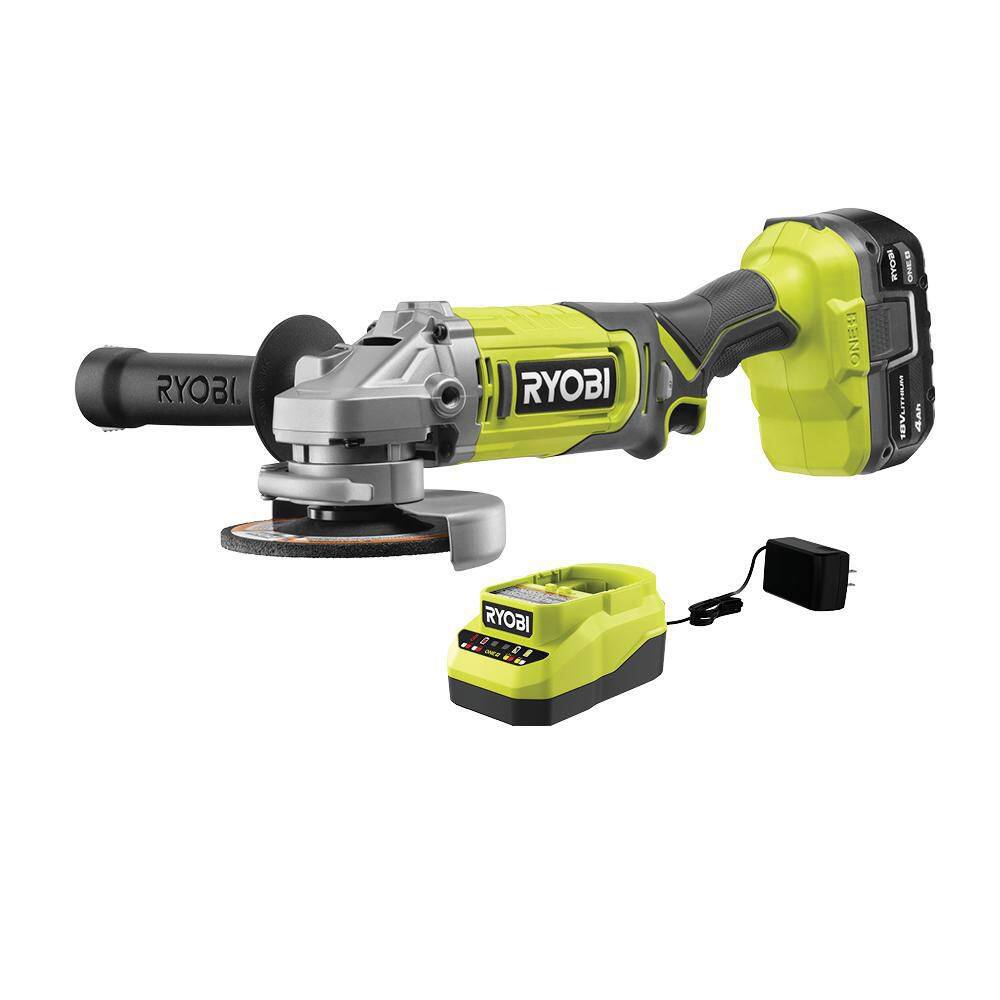 RYOBI ONE+ 18V Cordless 4-12 in. Angle Grinder Kit with 4.0 Ah Battery and Charger PCL445K1