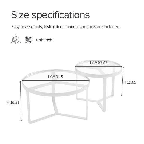 Modern Nesting Coffee Table in Metal Frame with Round Tabletop