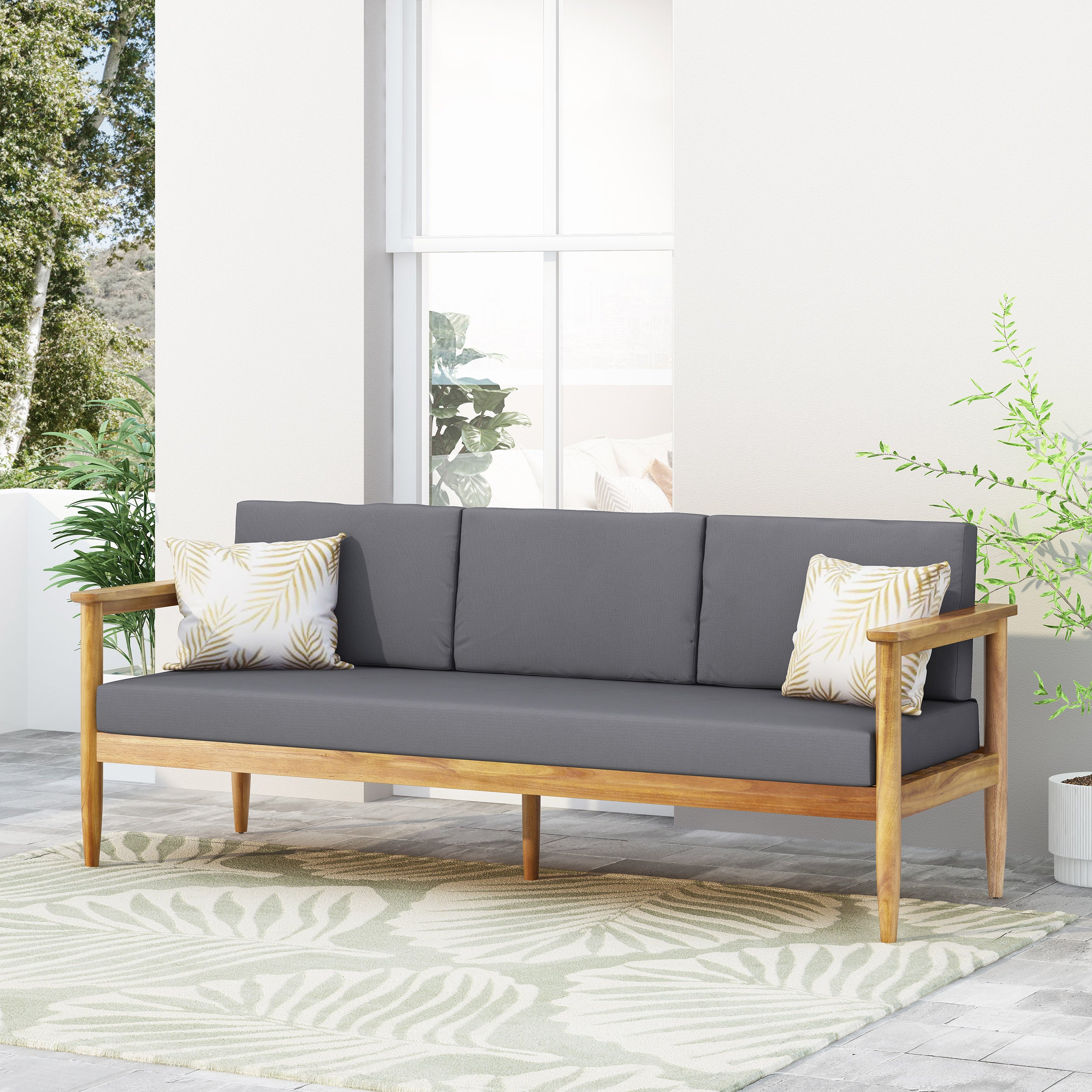 Plumb Outdoor Acacia Wood 3 Seater Sofa