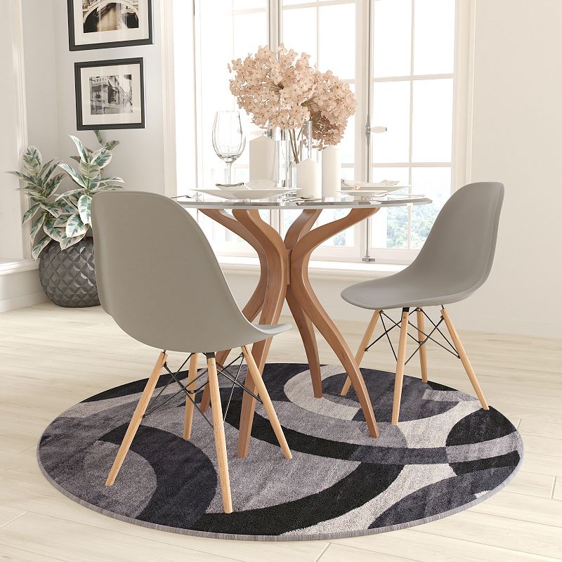 Masada Rugs Masada Rugs， Thatcher Collection Accent Rug with Interlocking Circle Pattern in Black/Grey with Olefin Facing and Natural Jute Backing - 5'x5' Round