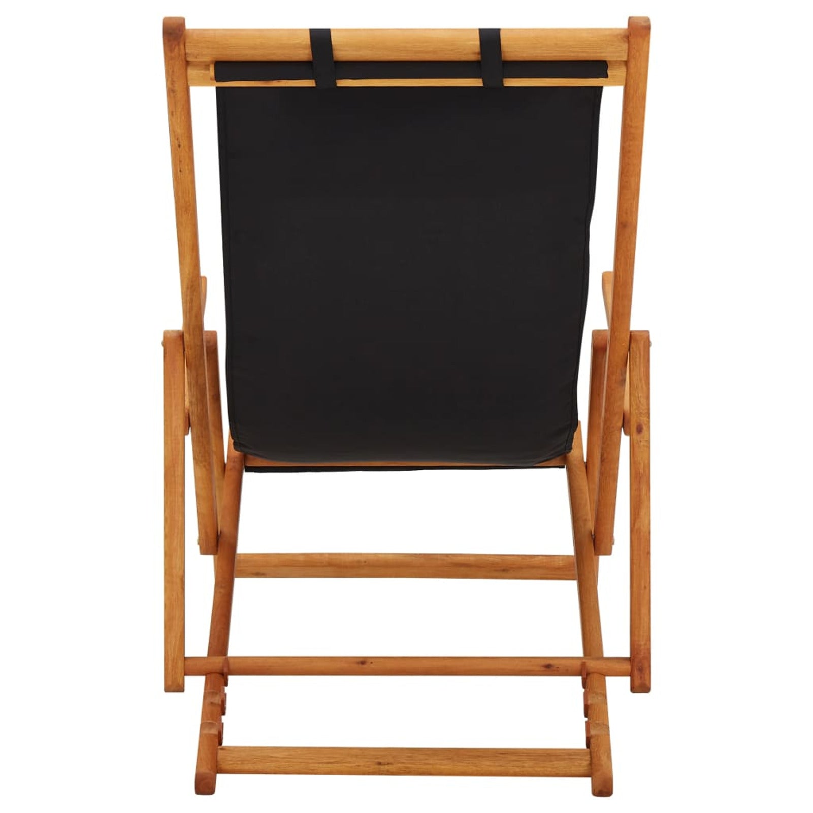 Tomshine Folding Beach Chair Solid Eucalyptus Wood and Fabric Black