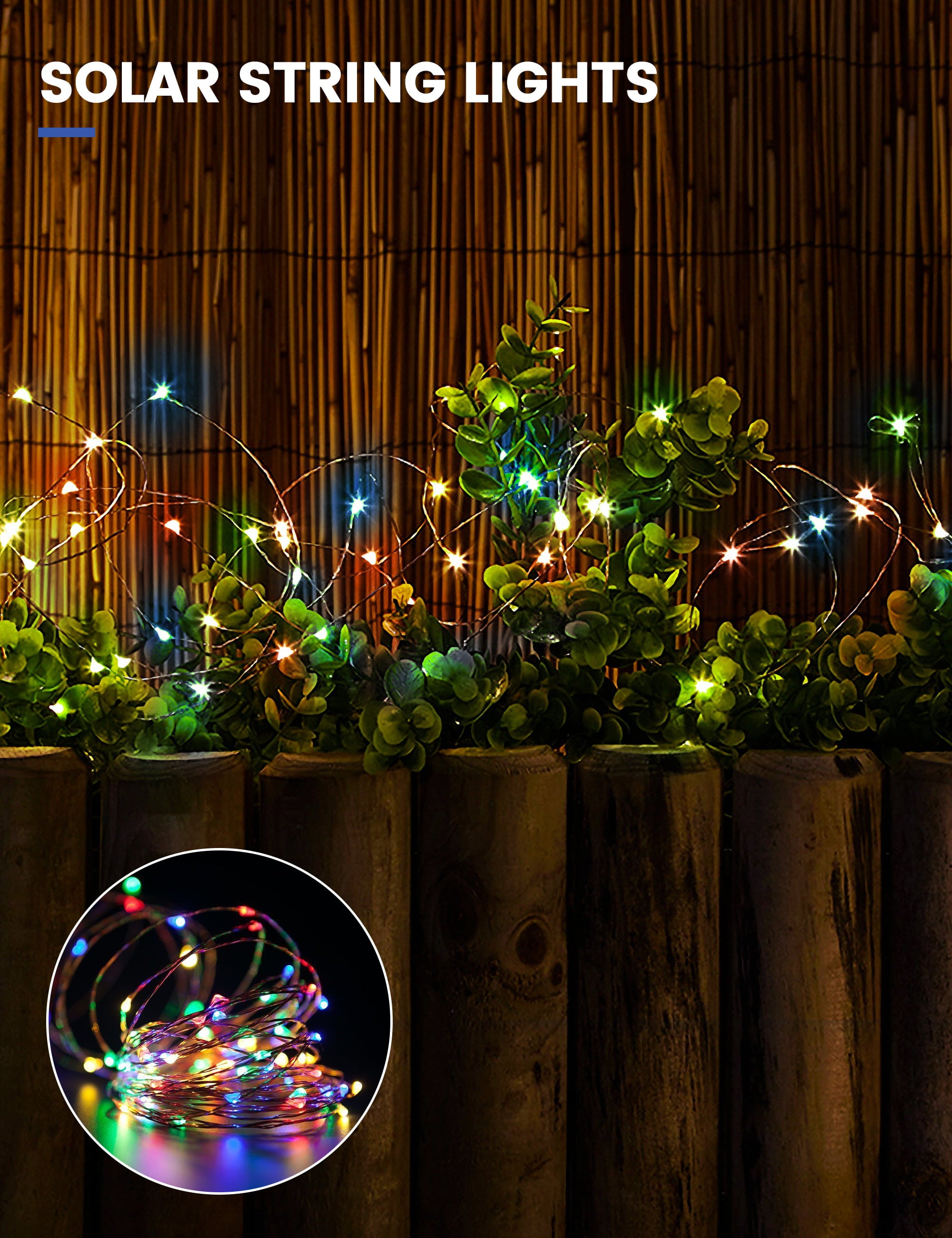 YANSUN Solar String Lights Oudoor Waterproof， 100 LED Christmas Fairy Lights with 8 Lighting Modes for Garden Patio Home Yard Tree Party(Warm White)