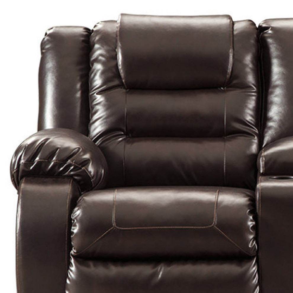 Benzara BM194828 Leatherette Metal Reclining Loveseat Lift Top Console  Brown   Contemporary   Loveseats   by Benzara  Woodland Imprts  The Urban Port  Houzz