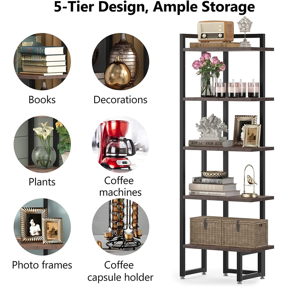 5 Tier Corner Shelf  Industrial Wood Bookshelves  Display Plant Stand