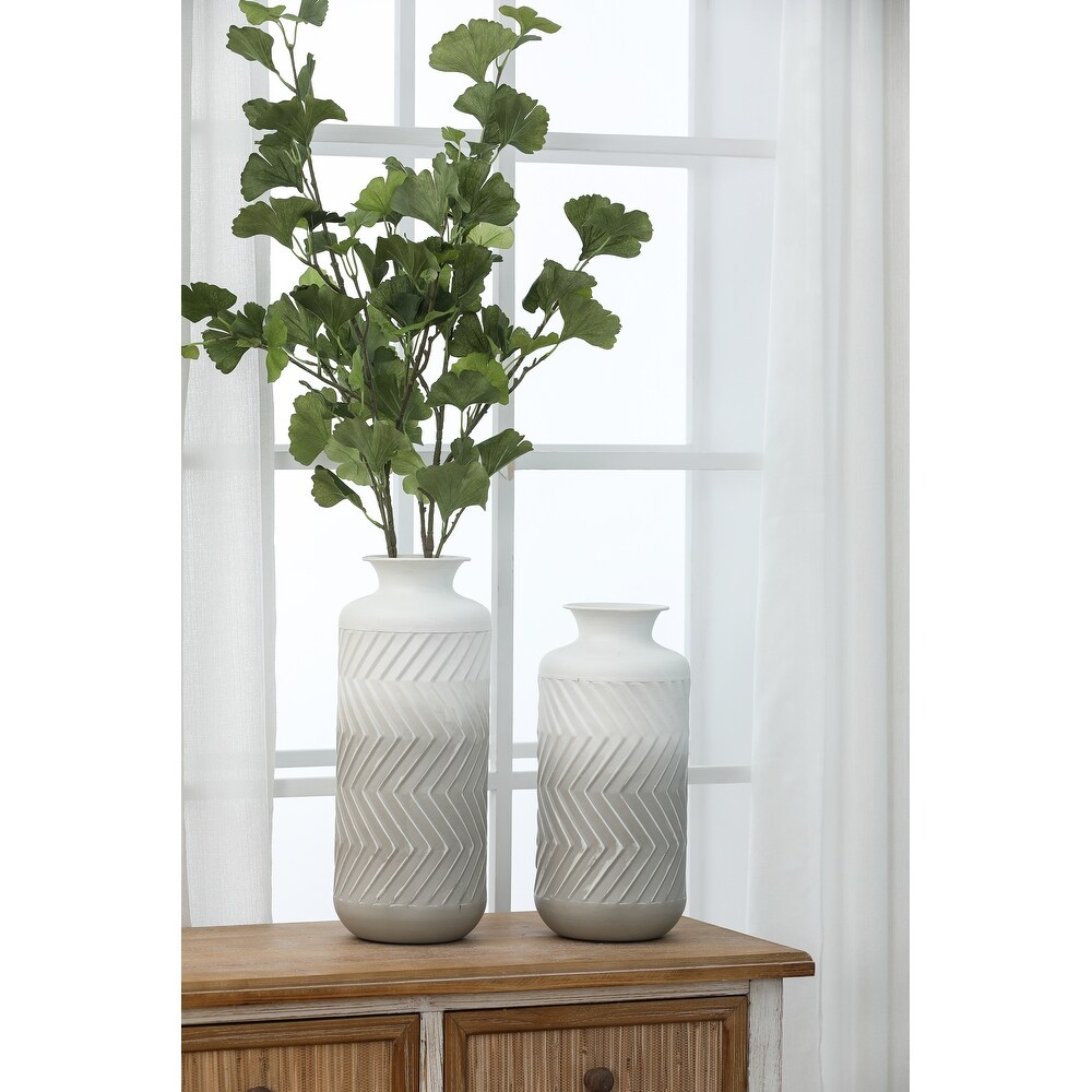 Grey and White Metal Bottle Vases (Set of 2)