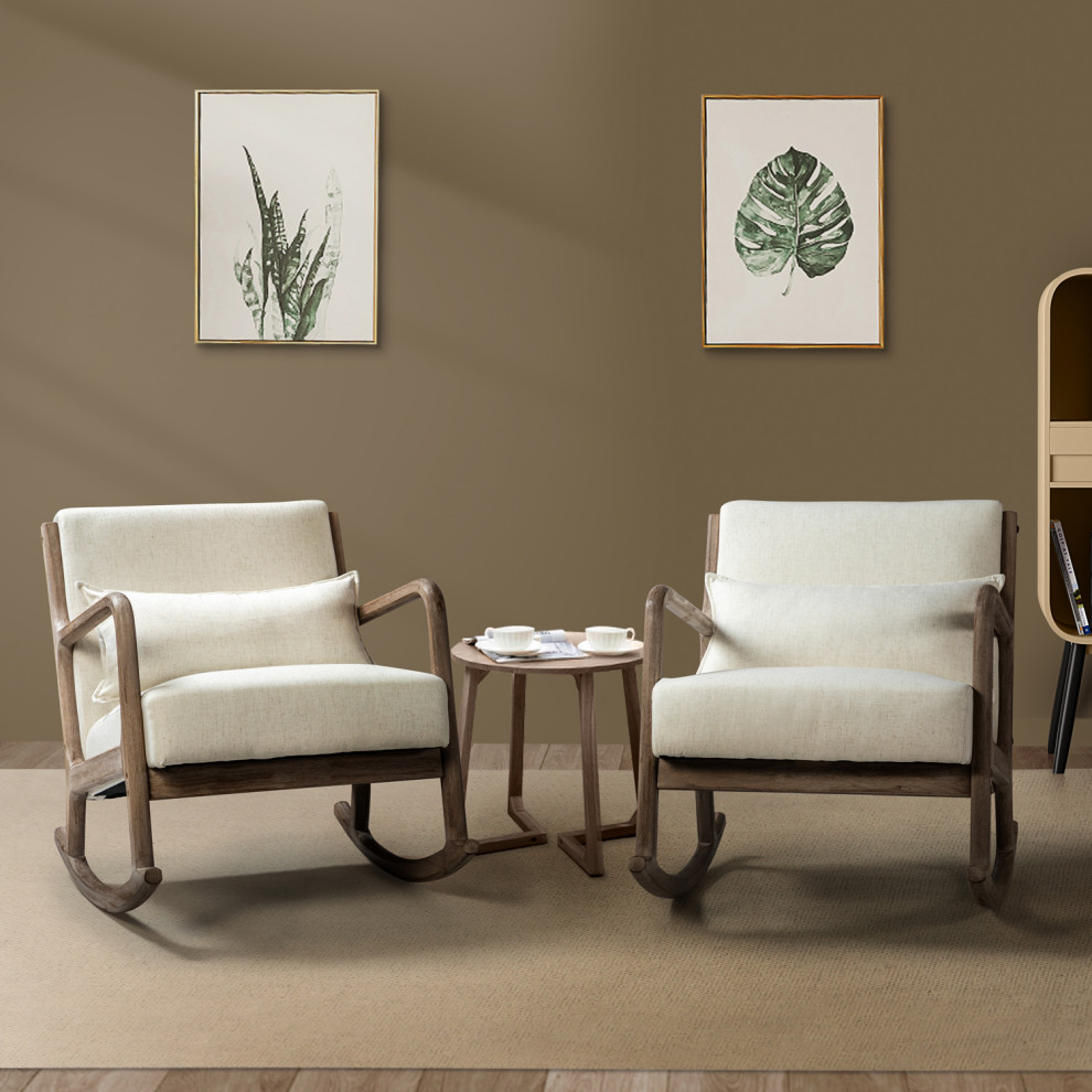 Upholstered Rocking Chair With A Lumbar Pillow Set of 2   Midcentury   Rocking Chairs   by Karat Home  Houzz