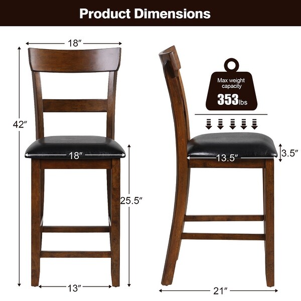 Set of 2 Barstools Wooden Counter Height Chair with Backrest