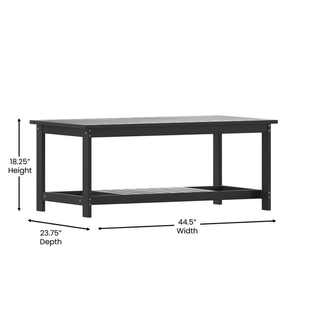 Emma And Oliver All weather Polyresin Two Tiered Adirondack Style Coffee Table With Slatted Top