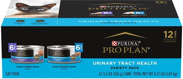 Purina Pro Plan Urinary Tract Health Focus Turkey and Giblets， Ocean Whitefish Variety Pack Canned Cat Food， 5.5-oz can， case of 24