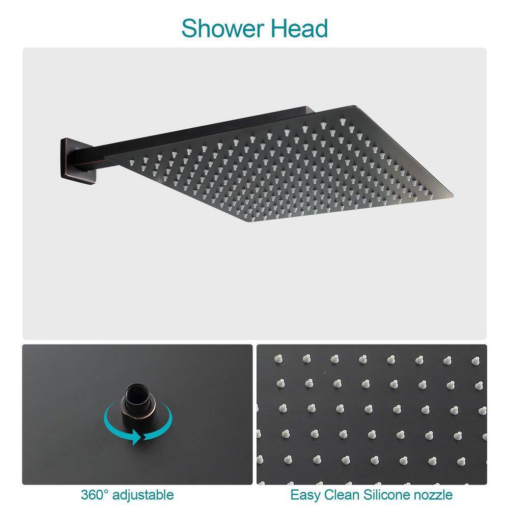 Logmey 3-Spray Patterns with 1.8 GPM 12 in. Wall Mount Dual Shower Heads with Waterfall Faucet in Oil Rubbed Bronze LMOR1326