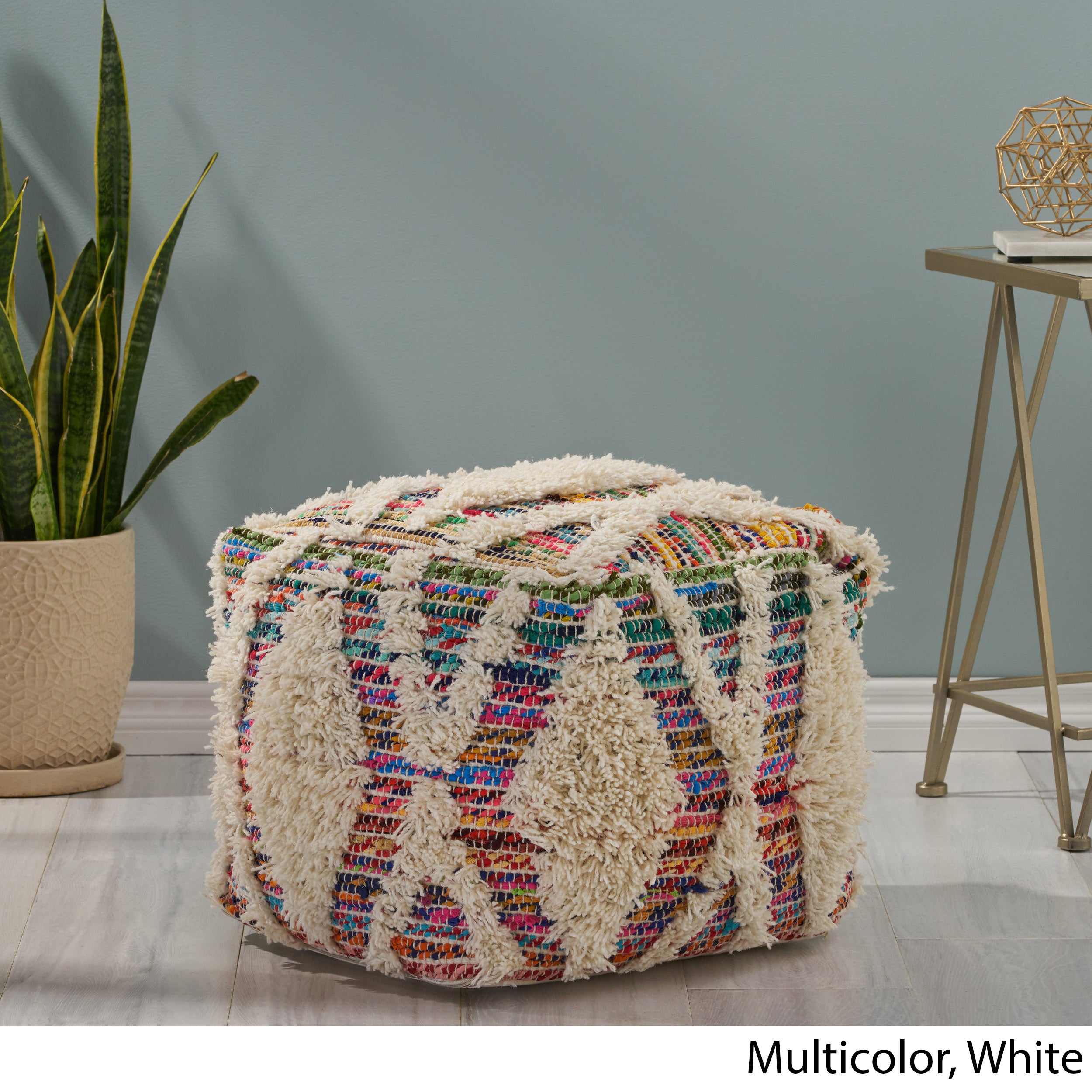 Etoney Boho Wool and Chindi Pouf