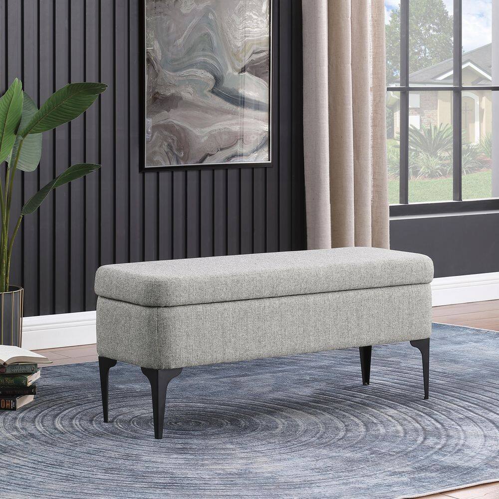 Homepop Large Modern Sustainable Gray Woven Storage Bench 17.5 in. H x 42 in. W x 14.5 in. D K8653-F2297