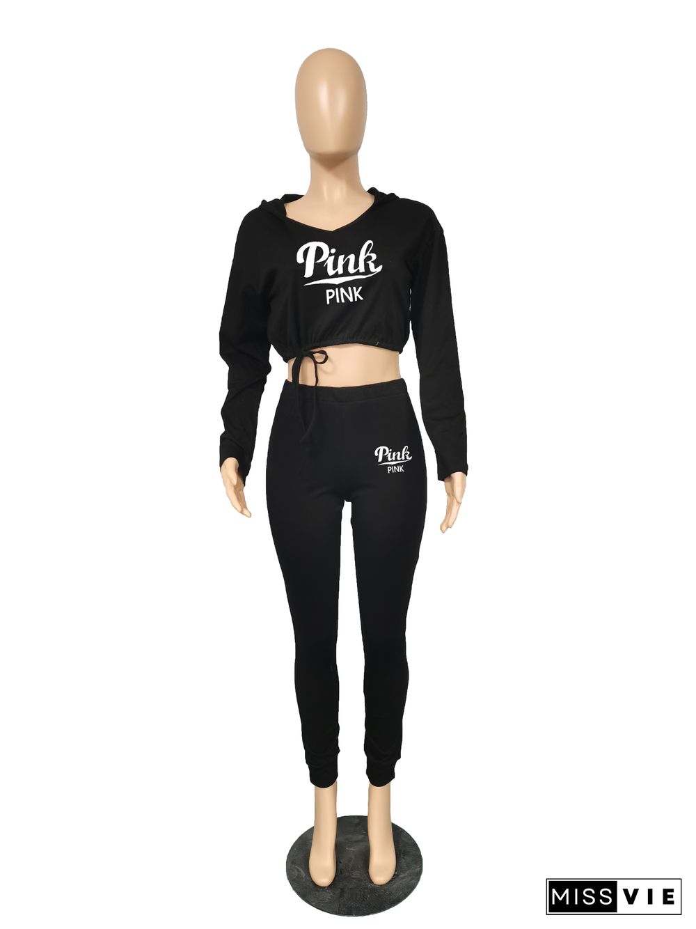 Letter Print Hoodies Crop Tops Jogger 2 Piece Pants Set