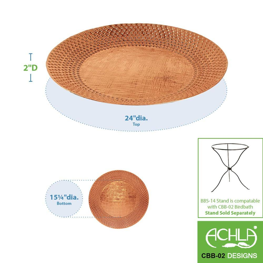 Achla Designs 24 in. Dia Copper Classic II Hammered Texture Birdbath with Wide Rim CBB-02