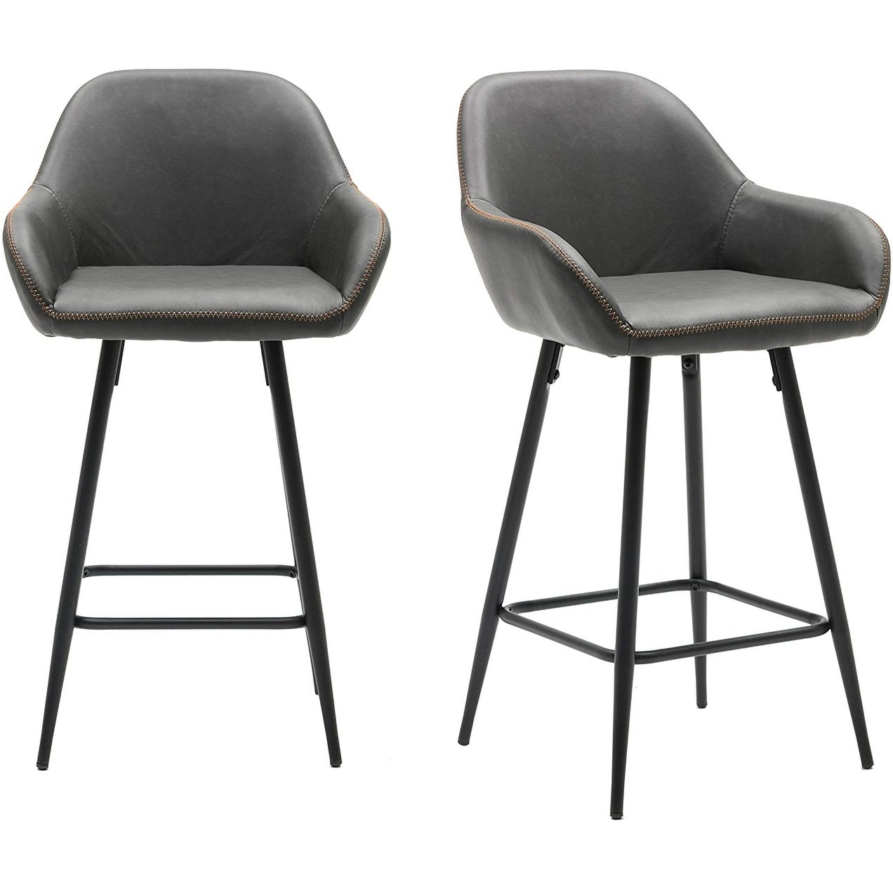 Grey Bucket Upholstered Dark Accent Barstool Chair (Set of 2)