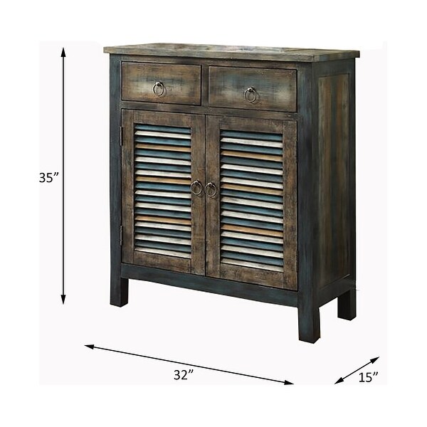 ACME Glancio Rectangular Console Table in Antique Oak and Teal