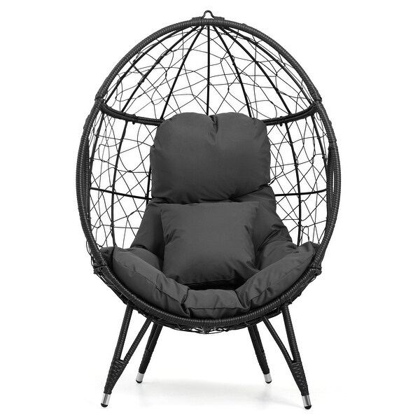 Patio Wicker Egg Chair or PE Rattan Basket Swing Chair Hanging Chair with Cushion