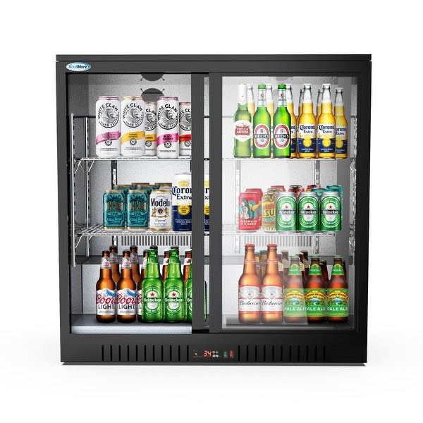 35 in. W 7.4 cu. ft. 2 Glass Sliding Door Counter Height Back Bar Cooler Refrigerator with LED Lighting in Black