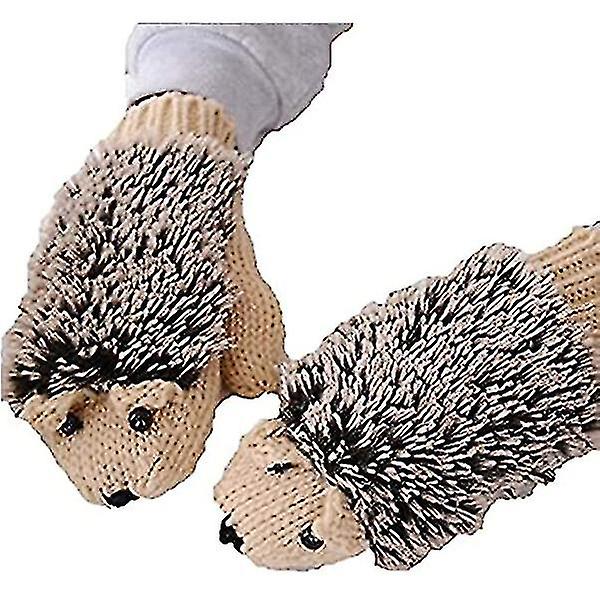 Women's Cartoon Hedgehog Winter Cotton Gloves Girls' Thick Mittens