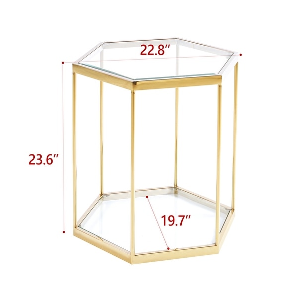 Stainless Steel Glass End Table with Gold Finish Frame