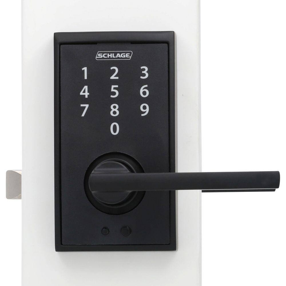 Schlage Century Matte Black Touch Keyless Touchscreen Door Lock with Latitude Handle FE695 CEN 622 LAT