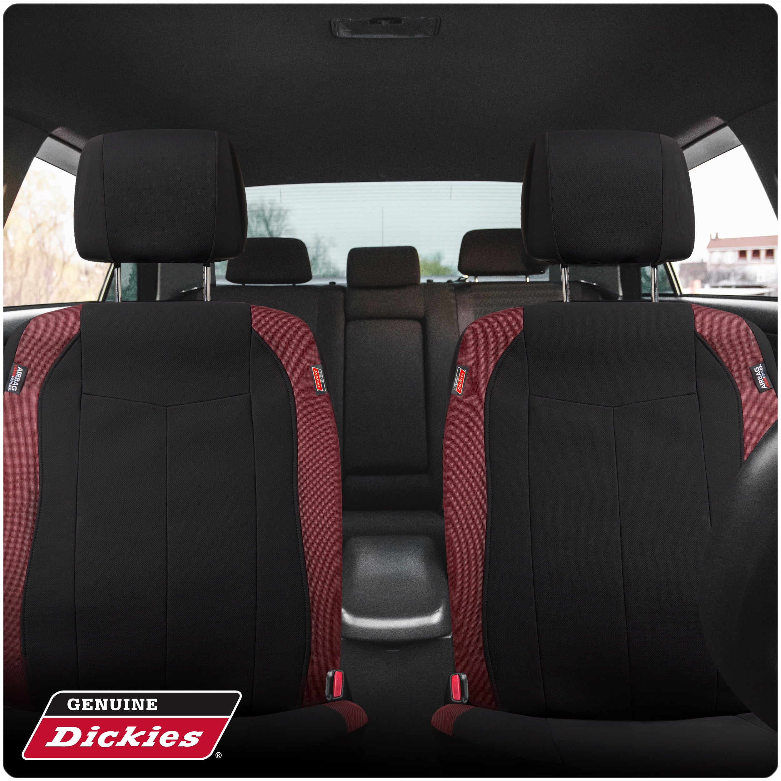 Genuine Dickies 2 Piece Durasport Black/Red Truck Seat Covers， 43635WDC