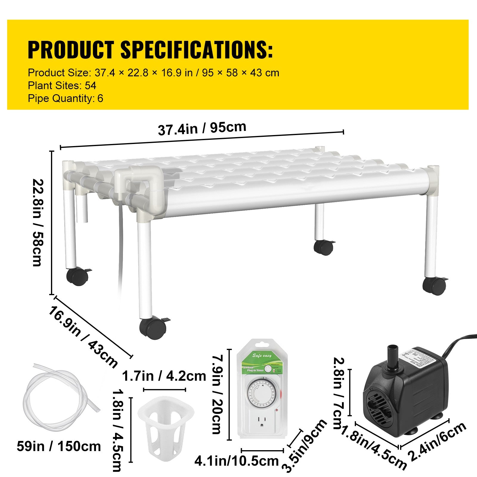 BENTISM Hydroponic Grow Kit Hydroponics System 54 Plant Sites 1 Layer 6 Pipes