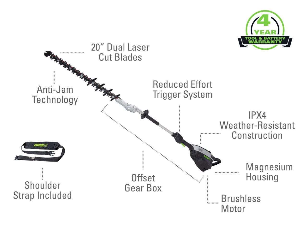 60V 20-Inch Cordless Pole Hedge Trimmer | Greenworks Tools