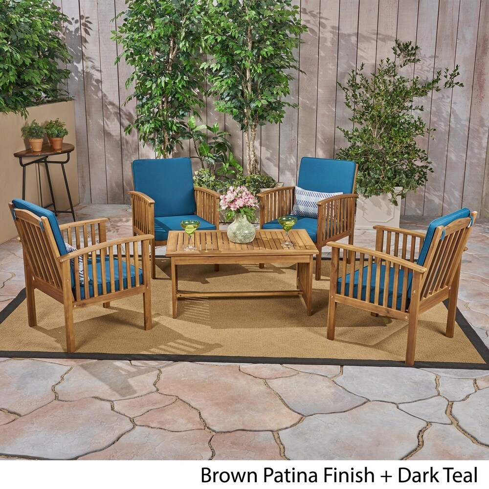 Carolina Outdoor 4 Seater Acacia Wood Club Chairs with Coffee Table by Christopher Knight Home