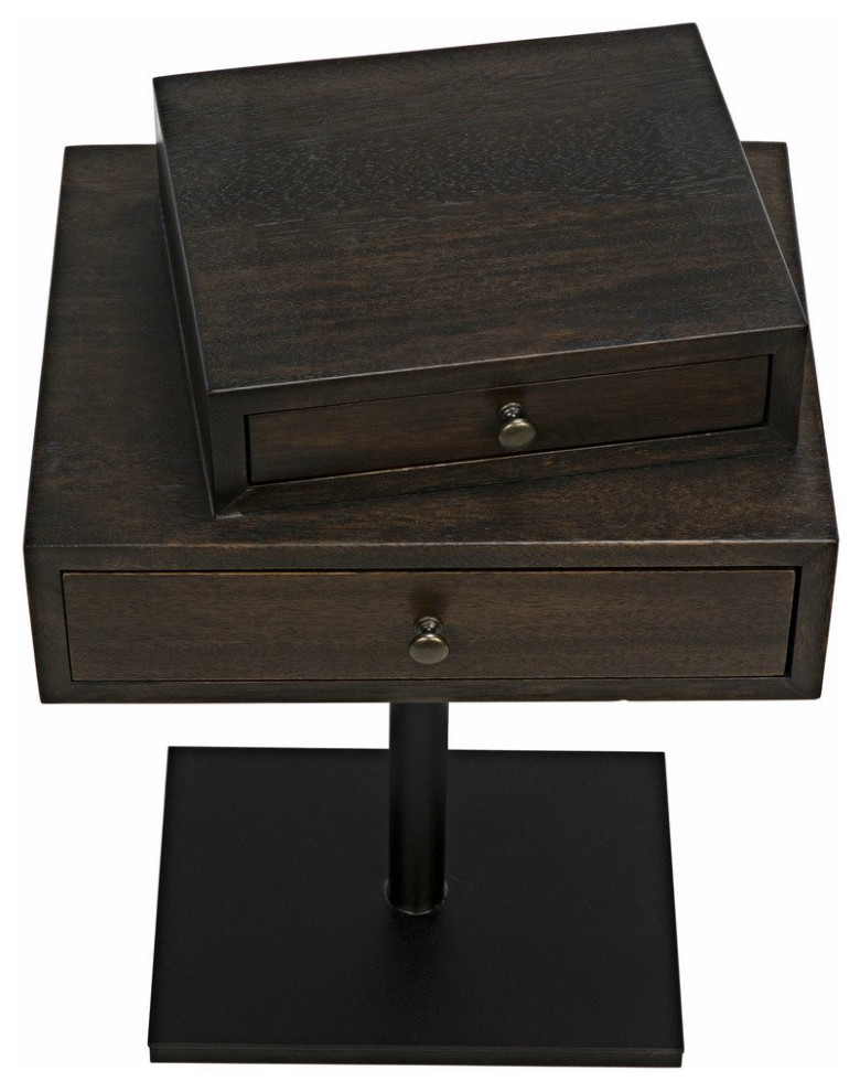 Noir Enola Eclectic 2 Drawer Side Table  Ebony Walnut  Steel Base  19 quotW   Transitional   Side Tables And End Tables   by GwG Outlet  Houzz