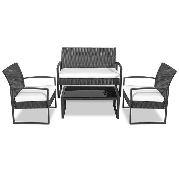 4 Pcs. Patio Outdoor Rattan Furniture Set-1 Double 2 Single Chairs， and 1 Table (Black) - Overstock - 37952300