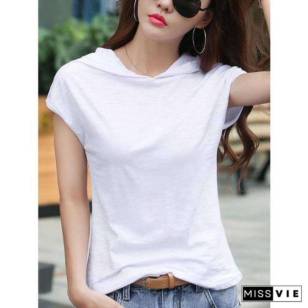 Camisas Femininas T Shirt Hooded T-Shirt Women Short Sleeve Summer Tops Vetement Femme Tshirt Plus Size Poleras De Mujer