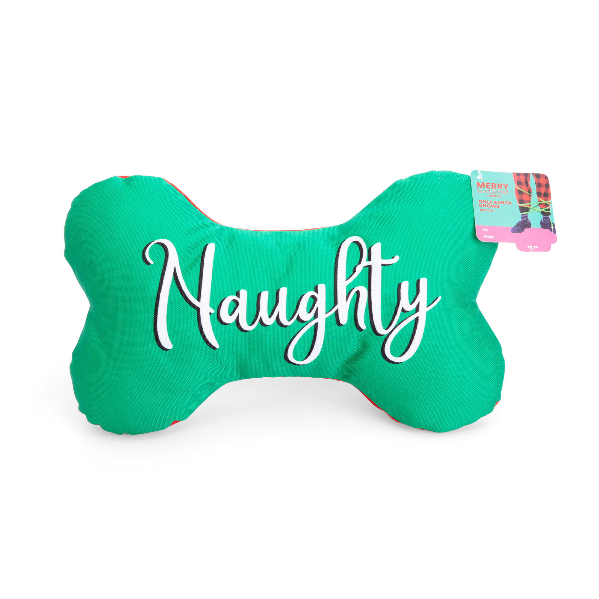 More and Merrier Naughty/Nice Plush Bone Dog Toy， Large