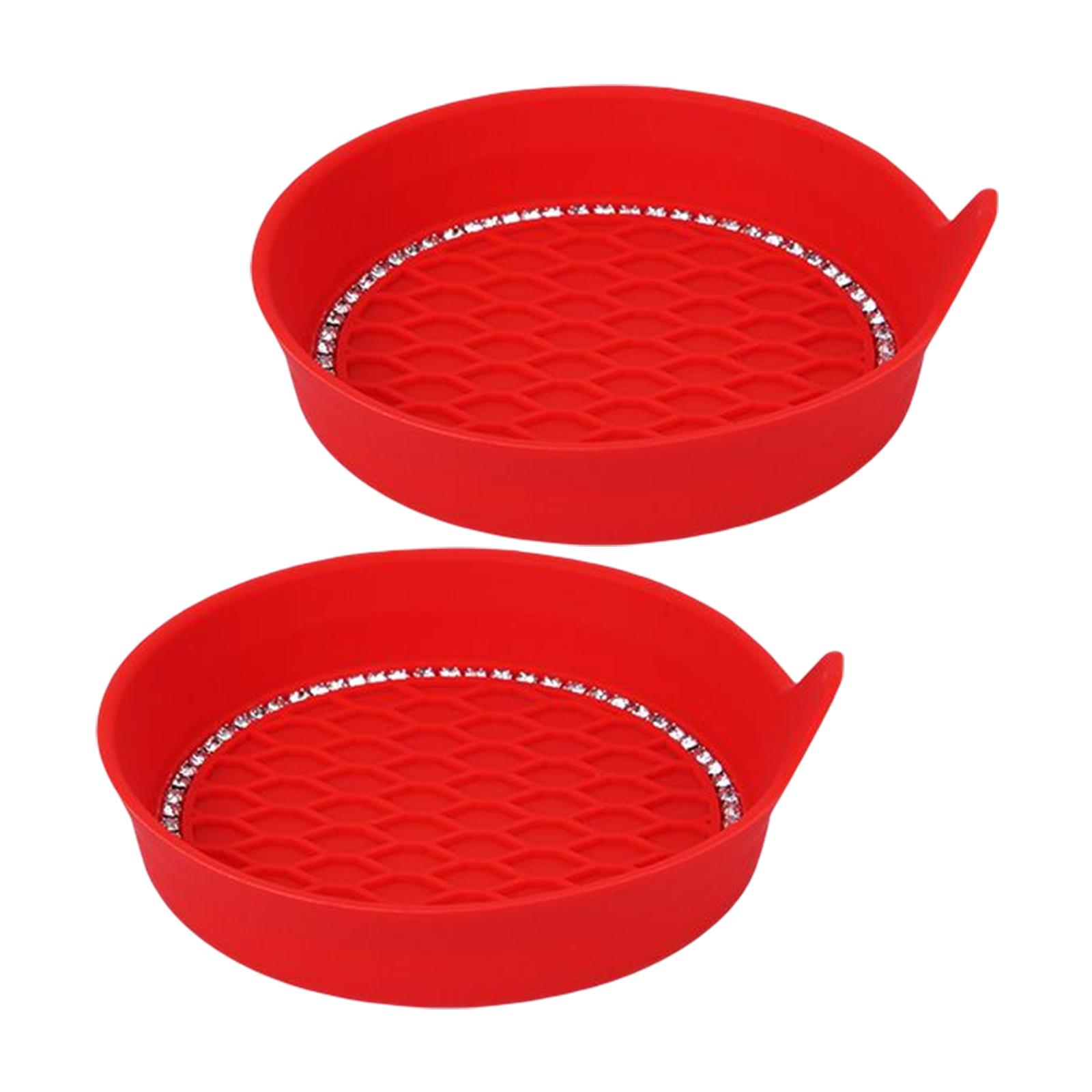 Insert Coaster， Vehicle Cup Mats， Car Coaster Silicone， 3.15inch Round Rhinestone Decoration Universal Soft for Campers Kitchen Red