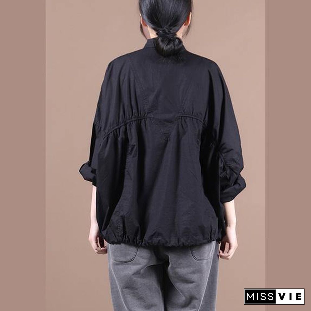 Modern black clothes lapel Cinched baggy blouse