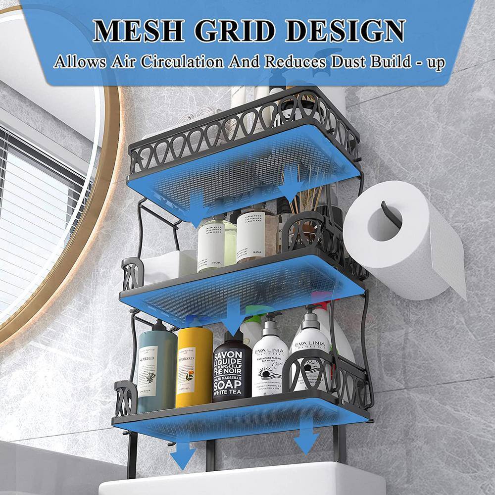 12.2 in. W x 6.1 in. D x 23.8 in. H Shower Caddy in Black Bathroom Shelf 3 Layer Wall Mounted Storage Organizer W-SGA-11