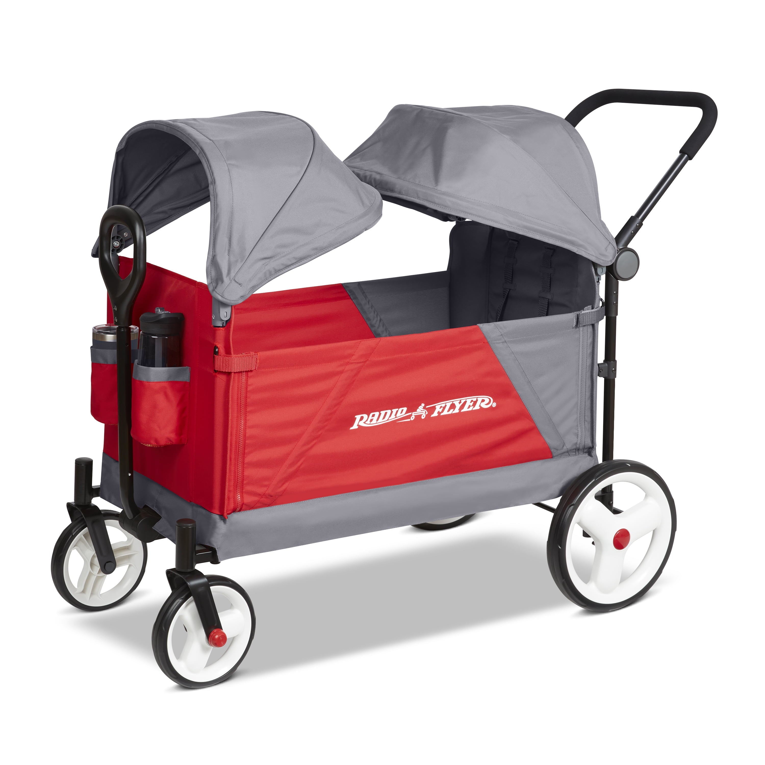 Radio Flyer, Discovery Stroll 'N Wagon with Canopies, Folding Wagon, Gray and Red