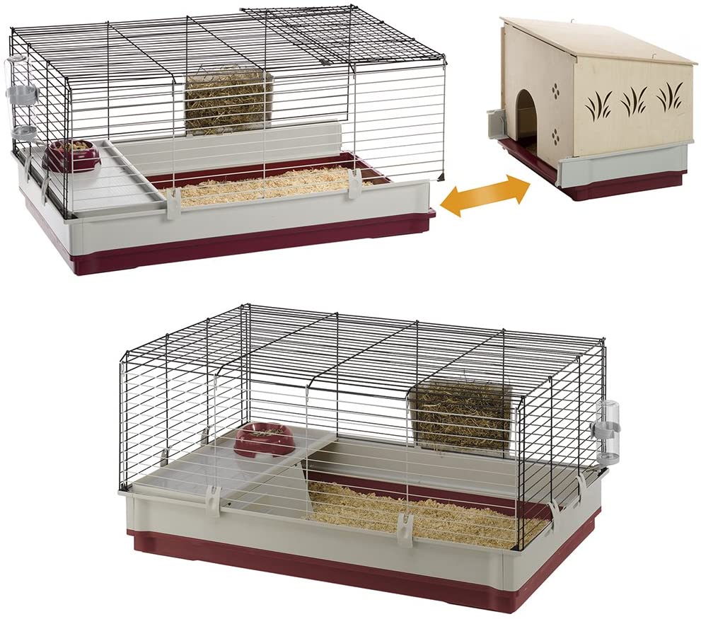 Ferplast Krolik Rabbit Cage | Extra-Large Rabbit Cage w/Wood or Wire Hutch | Rabbit Cage Includes All Accessories