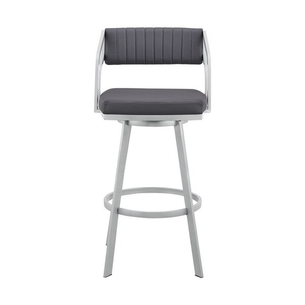 Blake 30 Inch Swivel Bar Stool， Open Back， Silver， Gray Faux Leather