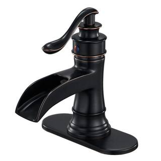 BWE Waterfall Bathroom Faucet Single-Handle Single Hole Sink Faucet Deck Mount Oil Rubbed Bronze Vanity Faucets A-96556-ORB