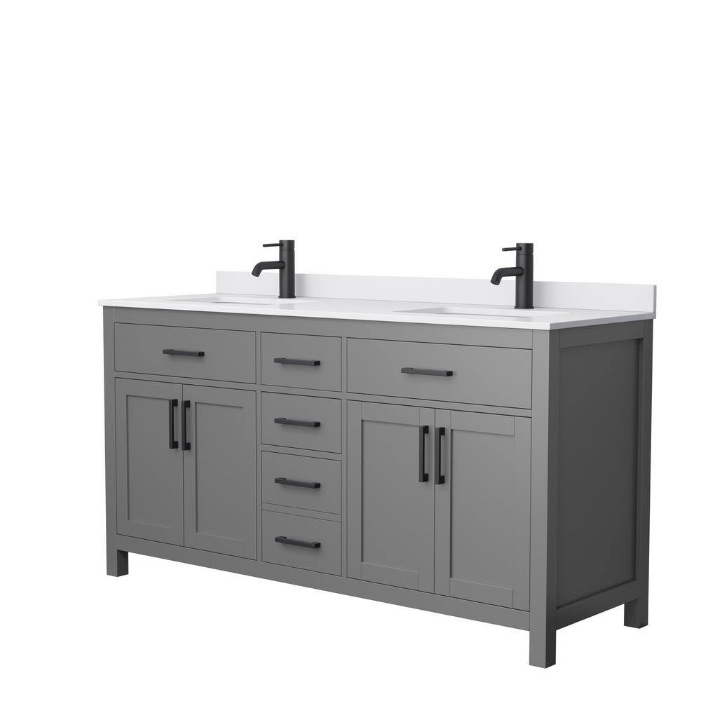 Wyndham Collection Beckett 66 in. W x 22 in. D x 35 in. H Double Sink Bathroom Vanity in Dark Gray with White Cultured Marble Top WCG242466DGBWCUNSMXX