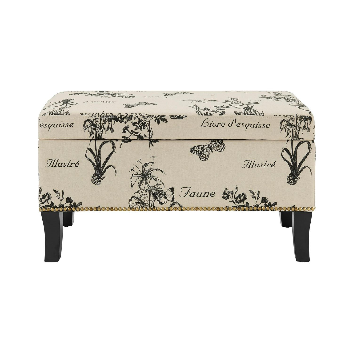 Linon Stephanie Storage Ottoman Botanical Linen Fabric  Crowdfused