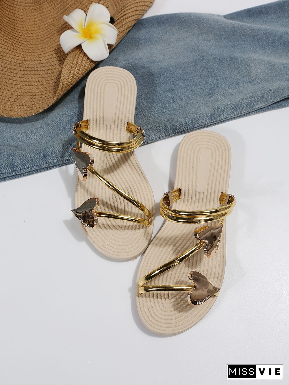 Heart Shape Straps Flat Sandals