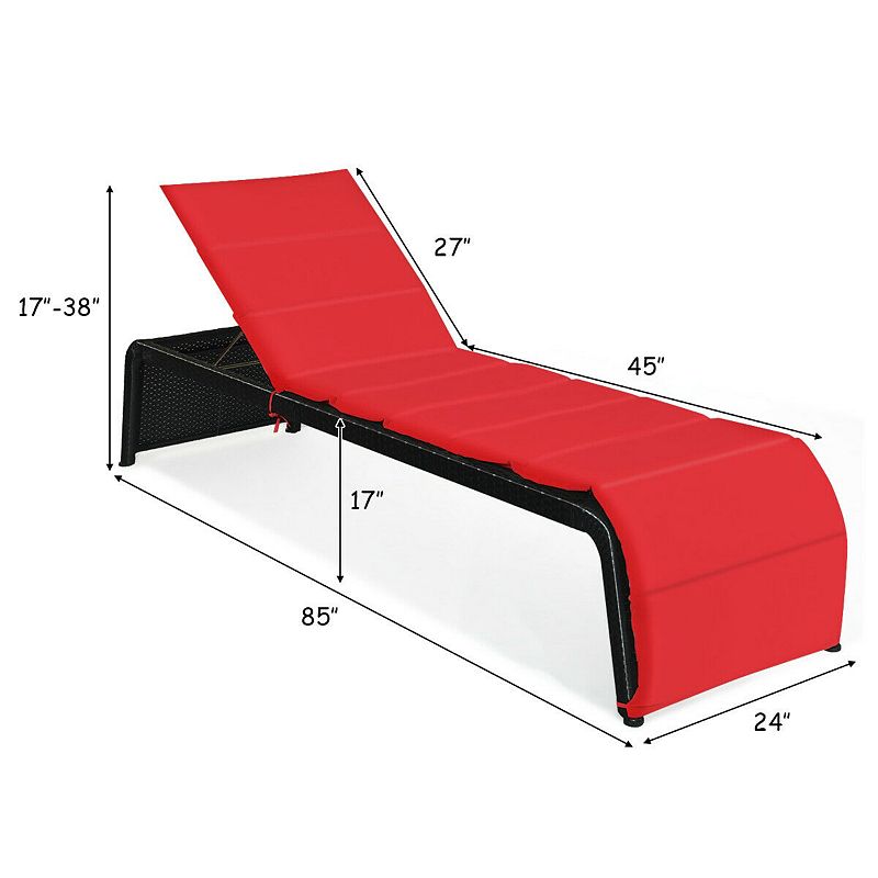 Adjustable Patio Rattan Lounge Chair with Cushioned