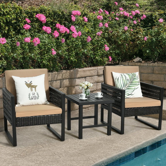 Costway 37259041 3 Pieces Patio Rattan Bistro Cush...