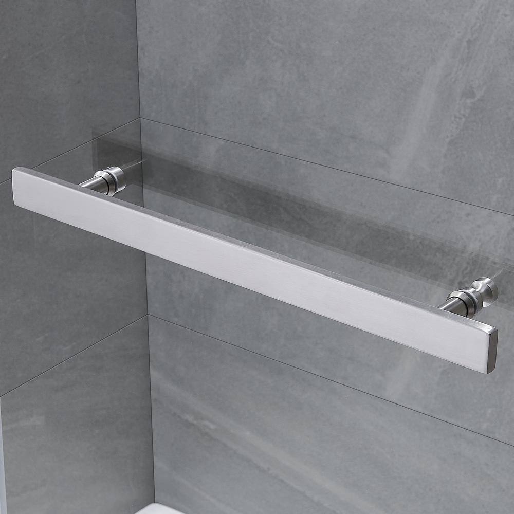 OVE Decors Annie 37.17 in. W x 57.99 in. H Pivot Frameless Tub Door in Satin Nickel 15BGP-ANNI36-SA