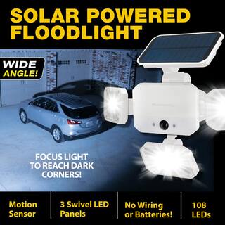 Bell + Howell 180-Degree Swiveling Light White Solar Powered Motion Activated Outdoor 108 Integrated LED Bionic Flood Light 8141