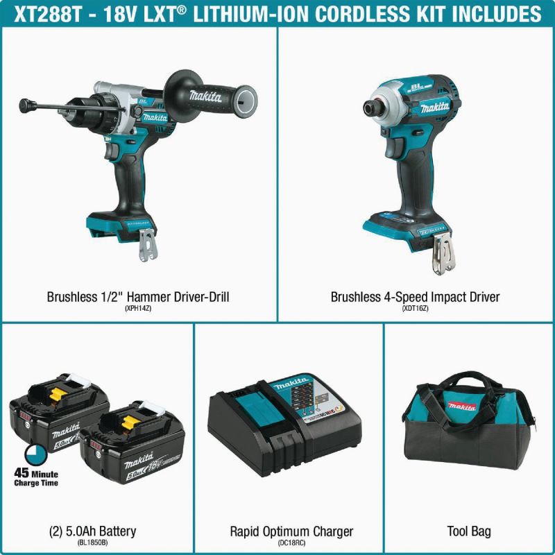 Makita 2-Tool Hammer Drill Driveramp 4-Speed Impact Driver Cordless Tool Combo Kit