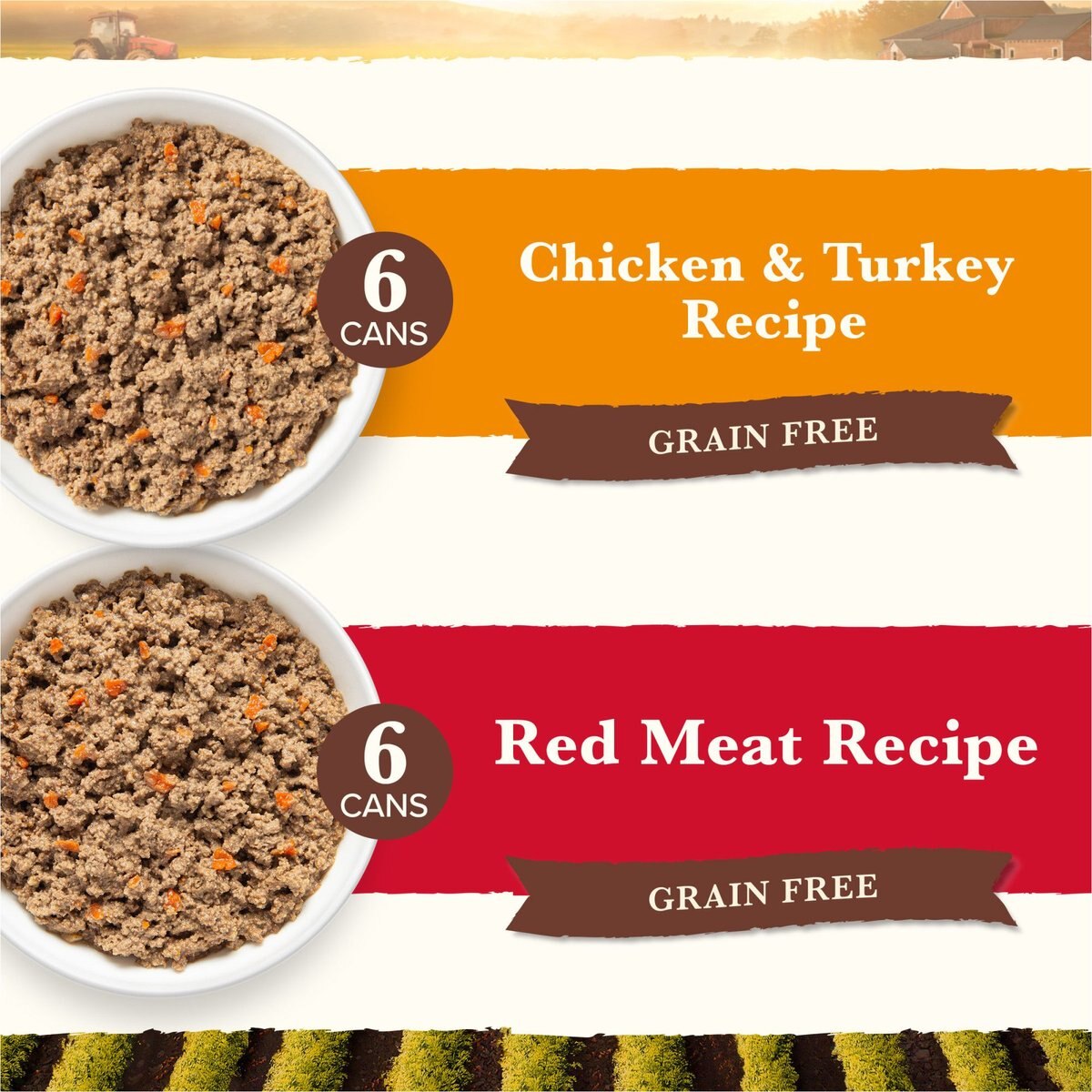 Whole Earth Farms Chicken and Turkey and Red Meat Recipes Grain-Free Variety Pack Wet Dog Food， 12.7-oz can， case of 12