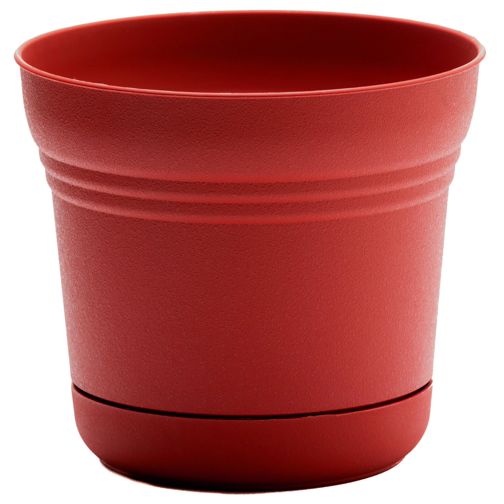 Bloem Saturn Round Planter With Saucer Tray: 12" - Burnt Red - Durable Plastic Pot, Matte Finish, Removable Saucer, For Indoor & Outdoor Use, Gardening, 3 Gallon Capacity